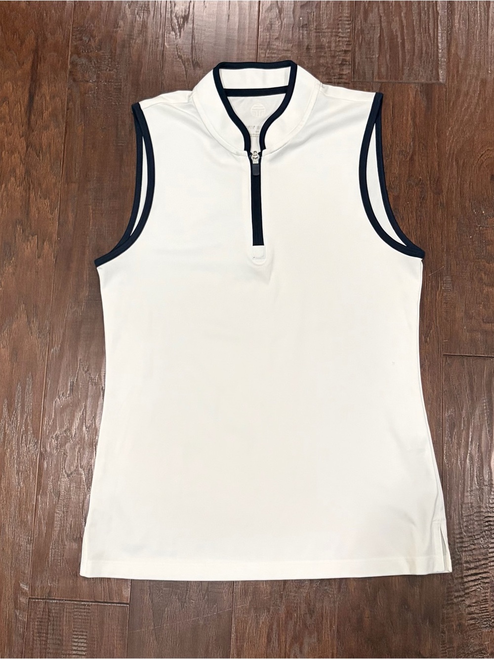 Tory Burch Sport Sleeveless White Polo Tank with Navy Trim Golf/Tennis Sz Small